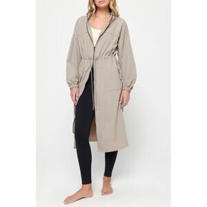 Spiritual Gangster Natasha Full Zip Trench Coat Taupe Hooded Drawstring Jacket S